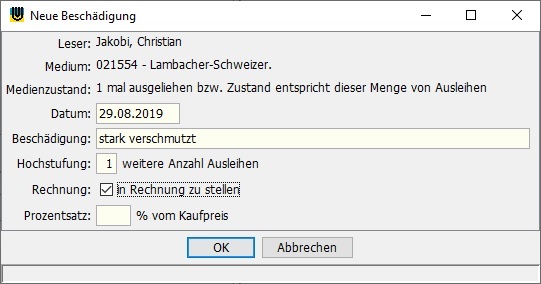 Besch�digungserfassung bei R�ckgabe