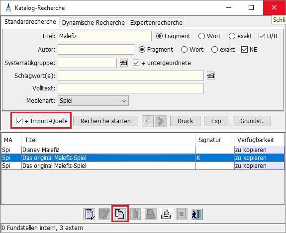 Import von Katalogdaten w�hrend Recherche