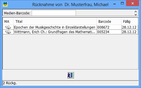 R�cknahme �ber Barcode-Eingabe